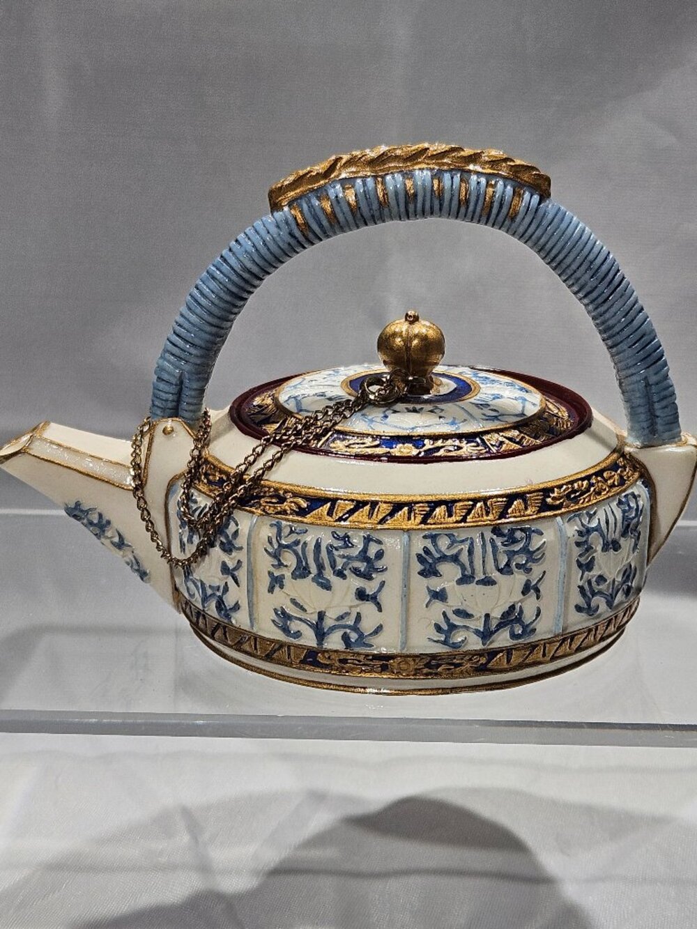 Vintage NINI Hand Painted Blue and White Mini Teapot